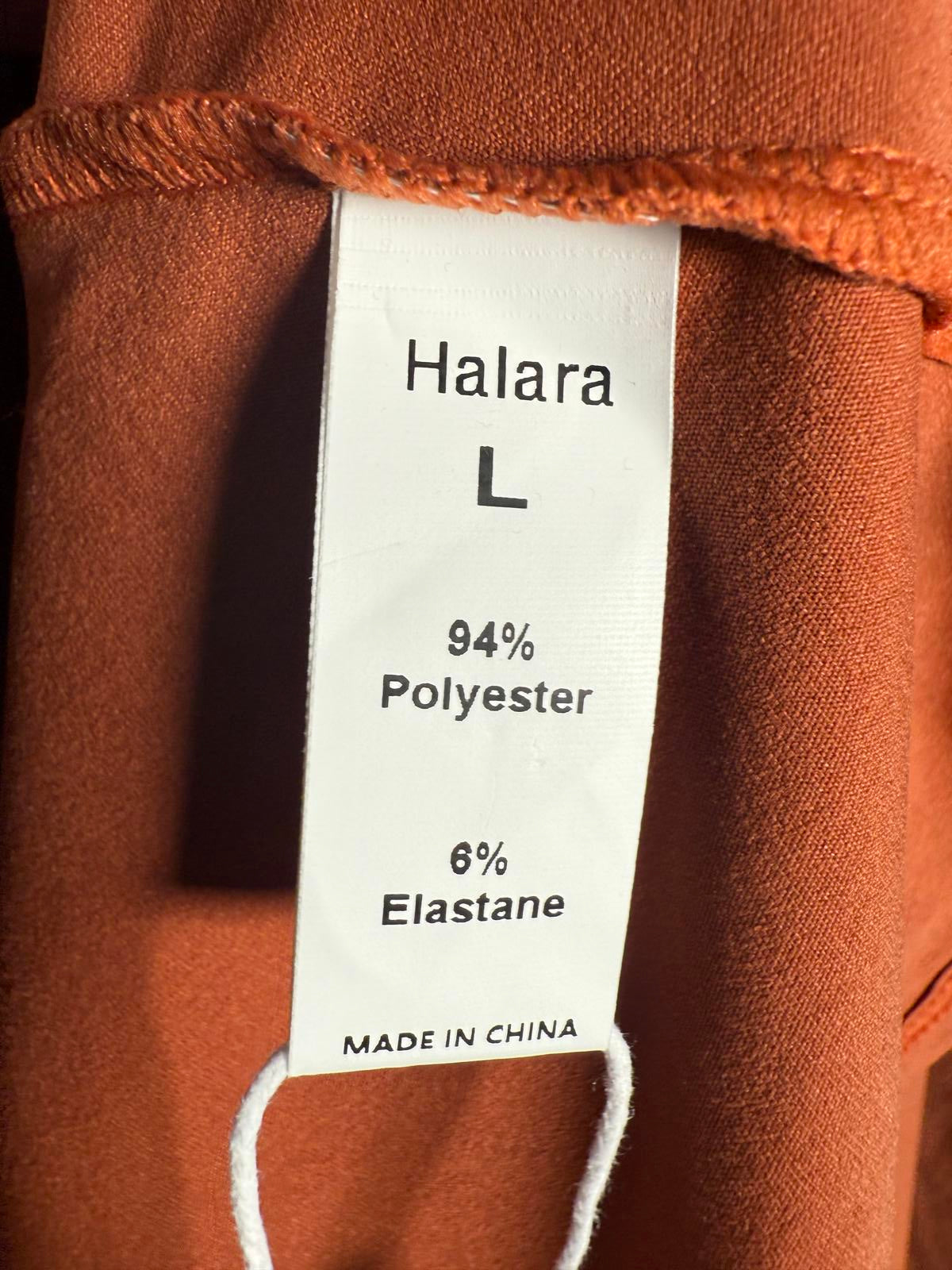 NWT Halara Shawl Collar Wrapped Tie Side Ruffle Hem Work Blouse Rust Red - Large