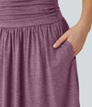 NWT Halara High Waisted Ruched Pocket Flowy Skirt Red Violet Floral Yarn L