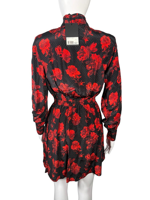 The Kooples Dots & Roses 100% Silk Dress Size US XS NWT