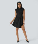 NWT Halara Sleeveless Curved Hem Mini Work Shirt Dress Black Size Small