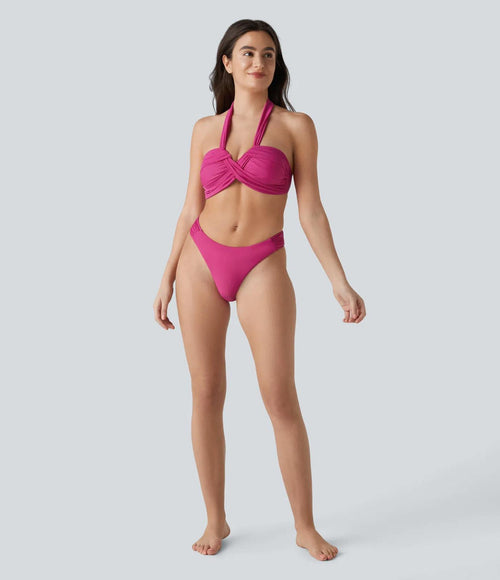 NWT Halara Low Rise Ruched Bikini Bottom Swimsuit Sakura Red XS