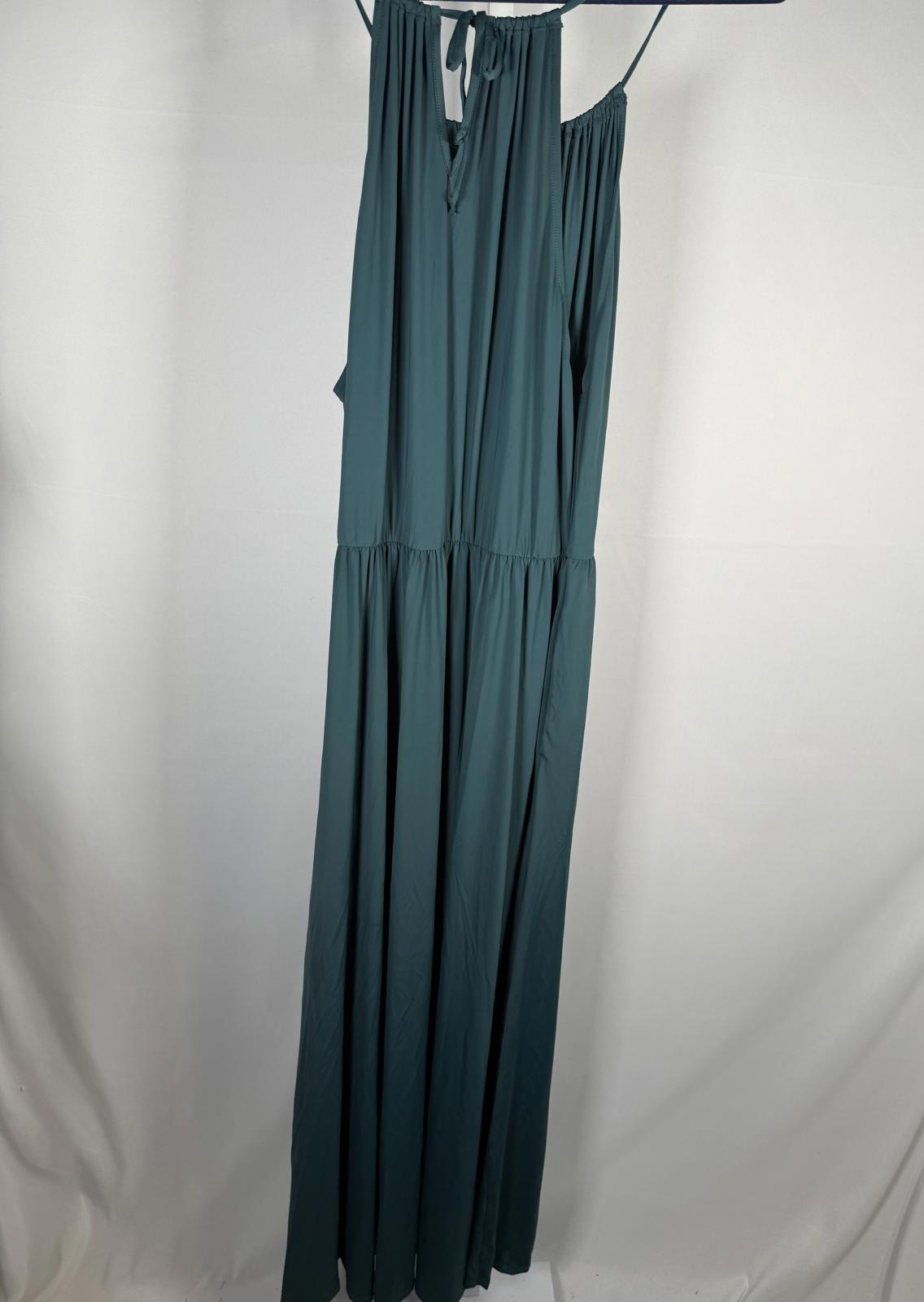 NWT Halara Adjustable Halter Tie Pocket Hem Flowy Maxi Dress Verdiris XL