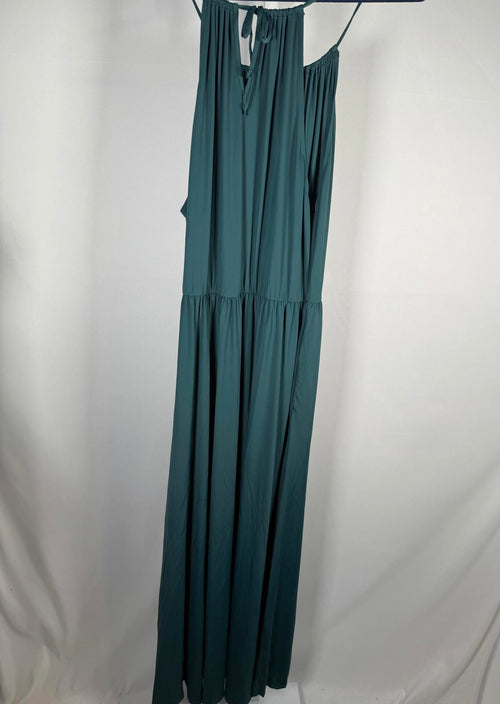 NWT Halara Adjustable Halter Tie Pocket Hem Flowy Maxi Dress Verdiris XL