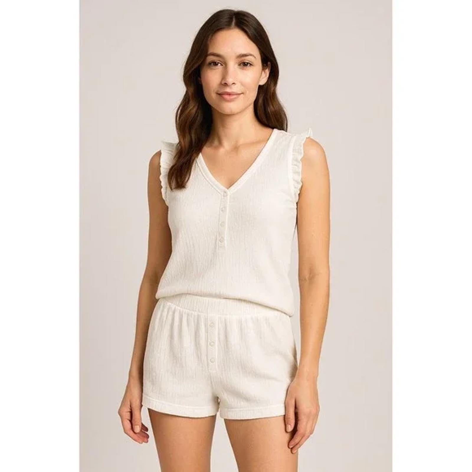 NWT Revolve You Say Henley Ruffle Shortie Set White Small