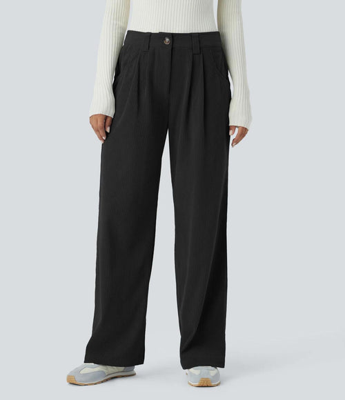 NWT Halara Mid Rise Pocket Straight Leg Corduroy Casual Pants Black Size - Large