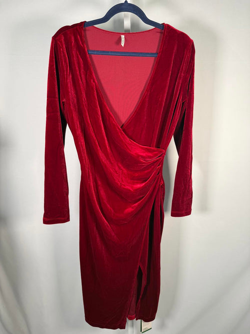 NWT Halara V Neck Long Sleeve Ruched Velvet Midi Casual Dress Size M