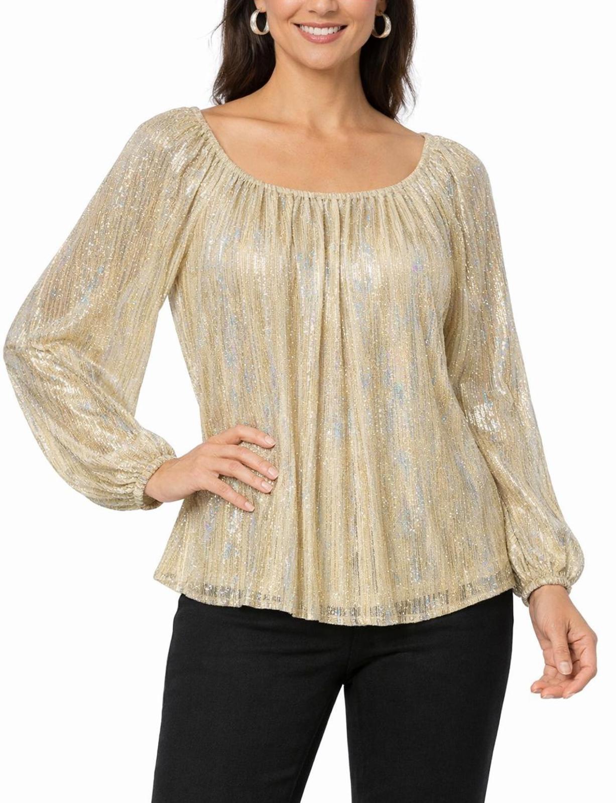 NWT Colleen Lopez Metallic Shimmer Peasant Blouse Size XXS