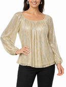 NWT Colleen Lopez Metallic Shimmer Peasant Blouse Size XXS