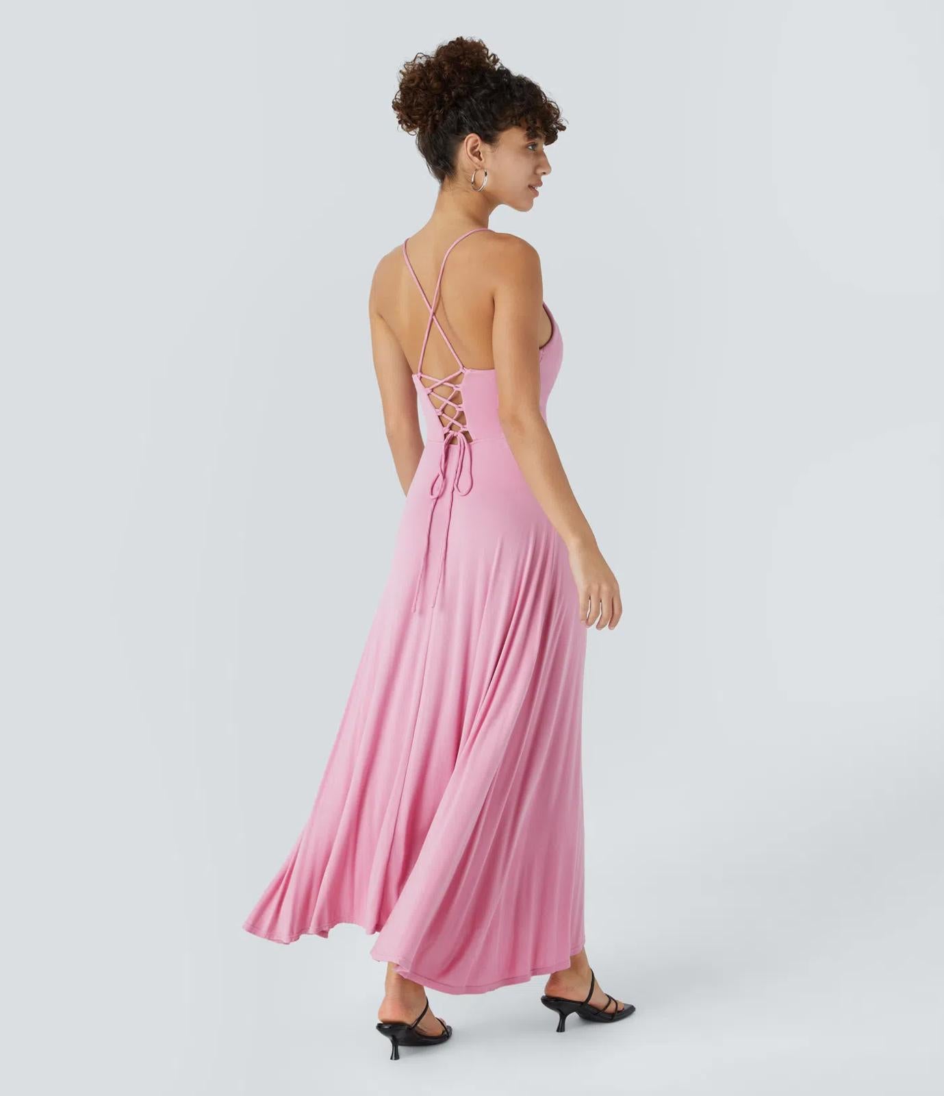 NWT Halara Ribbed Cowl Neck Lace Up Midi Dress Sweet Lilac L