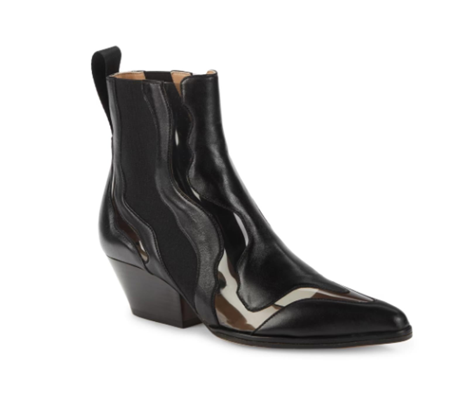 Sergio Rossi Cutout Leather NWB Western Booties Women's Size 5.5