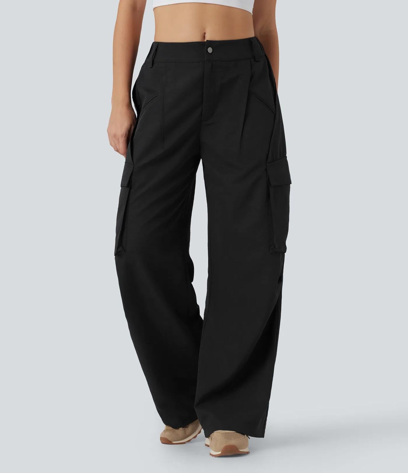 NWT Halara Mid Rise Button Zipper Wide Leg Cargo Pants Size Large