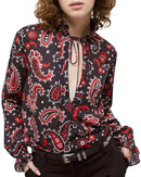 The Kooples Paisley Print Tie Neck Blouse 100% Viscose US XS / FR 0 NWT $215