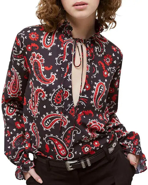 The Kooples Paisley Print Tie Neck Blouse 100% Viscose US XS / FR 0 NWT $215