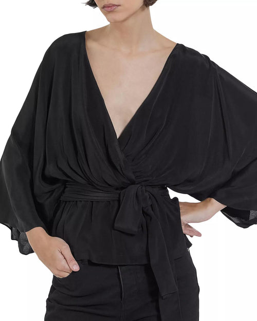 The Kooples Modern Kimono Black Top Viscose/Silk Blend US Small NWT