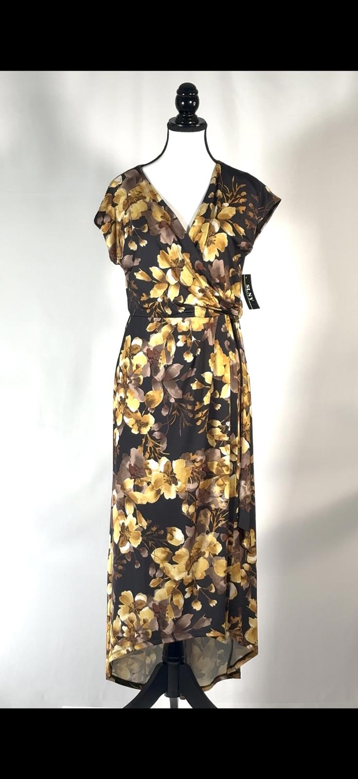SLNY SL FASHIONS Print Faux Wrap Maxi Dress Size 6