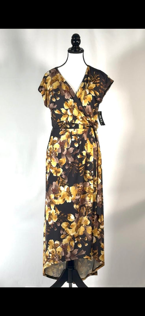 SLNY SL FASHIONS Print Faux Wrap Maxi Dress Size 6