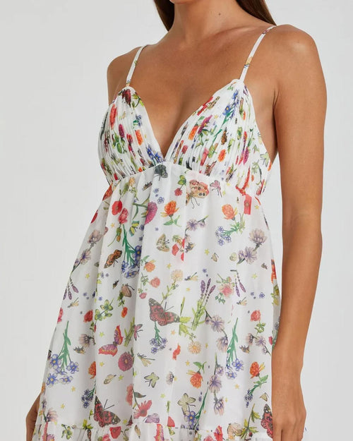 NWT Mac Duggal Apparel White Butterfly Print Ruffle Hem Mini Dress Size 8