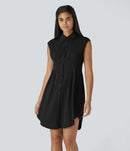 NWT Halara Sleeveless Curved Hem Mini Work Shirt Dress, Black Size - Small
