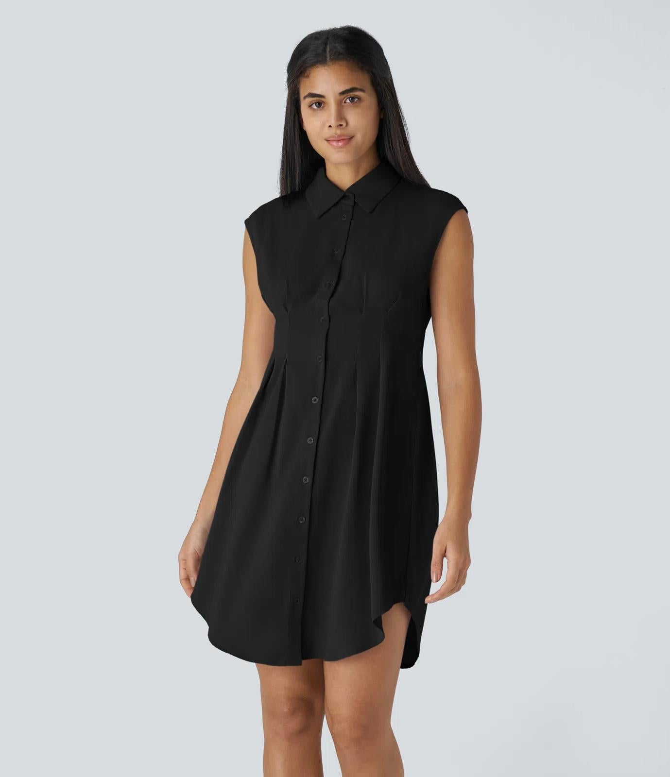 NWT Halara Sleeveless Curved Hem Mini Work Shirt Dress, Black Size - Small