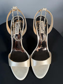 BADGLEY MISCHKA Tiffany Stiletto Glamour Sandal Ivory Satin SIZE 9.5