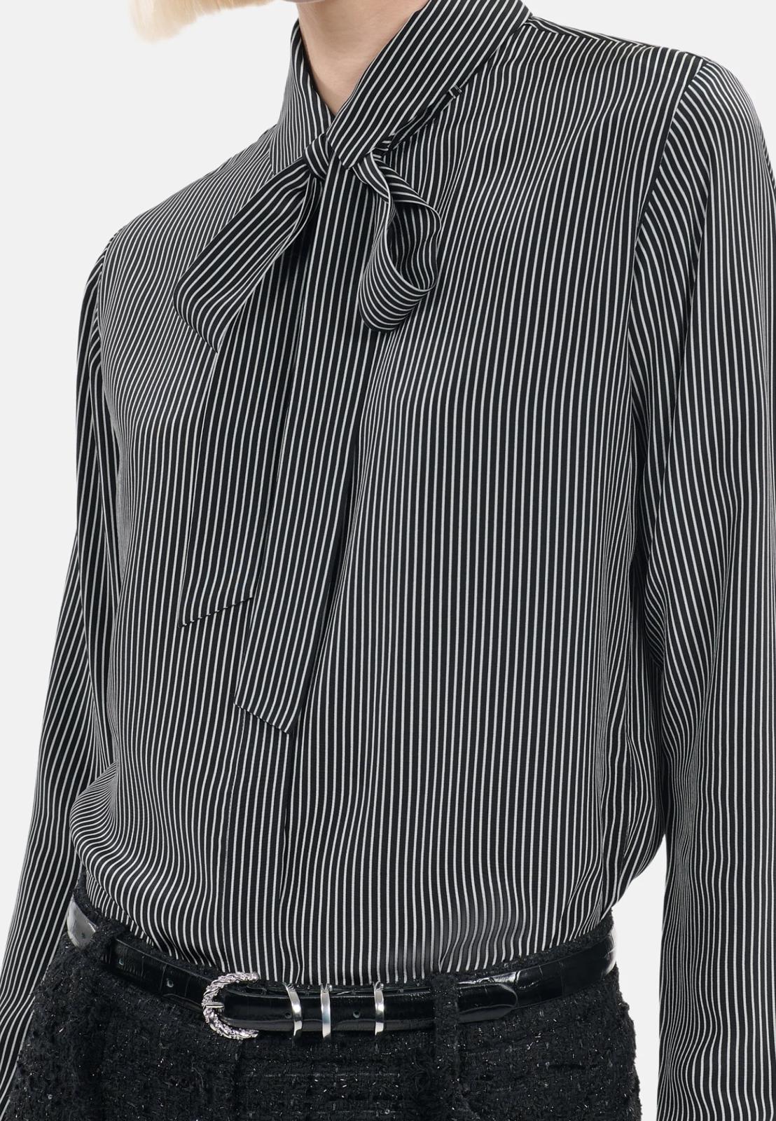 The Kooples Micro Striped 100% Silk Tie-Neck Blouse Size US S / FR 1 $415 NWT