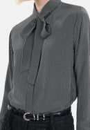 The Kooples Micro Striped 100% Silk Tie-Neck Blouse Size US S / FR 1 $415 NWT