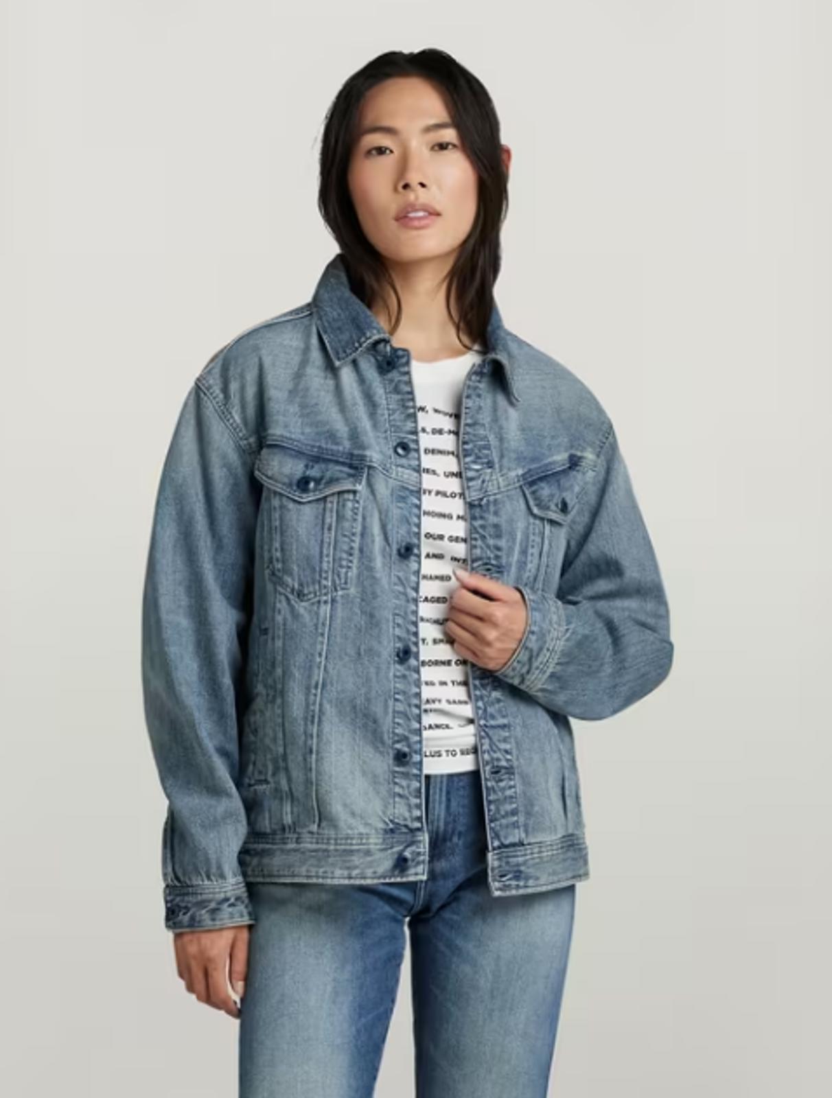 NWT G-Star RAW Women’s Oversized Western Denim Jacket Sun Faded Blue Size Large