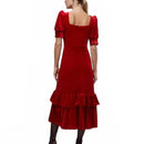 NWT Rachel Parcell Cherry Red Velvet Puff Sleeve Peplum Midi Dress Size XS