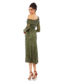 Ieena for Mac Duggal 26551 One Shoulder Sequin Long Sleeve Midi Dress Size 0 NWT