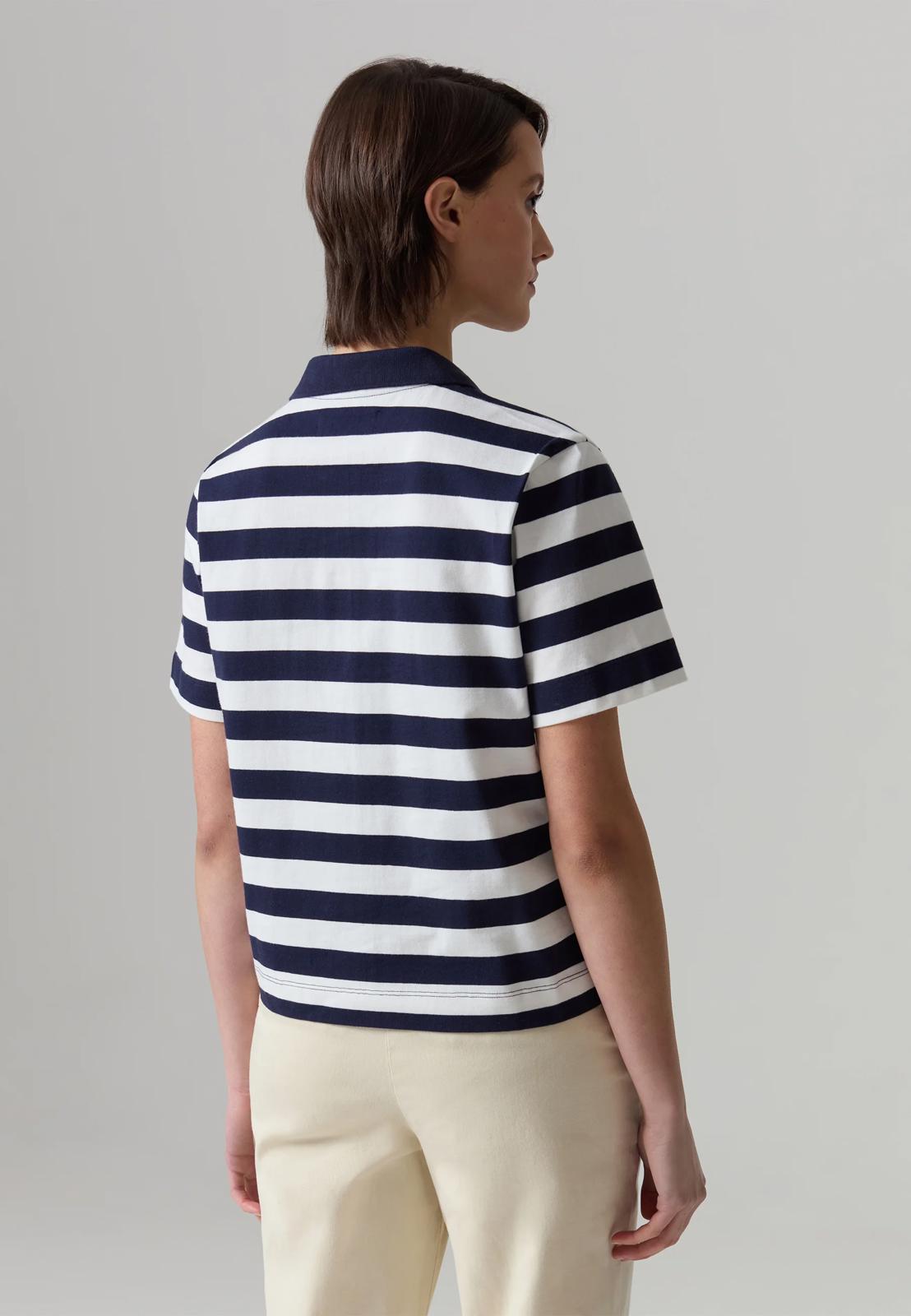 NWT Piombo White Blue Striped Polo Shirt Women's Size Large