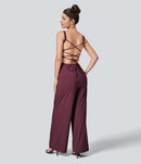 NWT Halara Breezeful™ Lace Up Pocket Quick Dry Casual Jumpsuit Amaranth Size XL