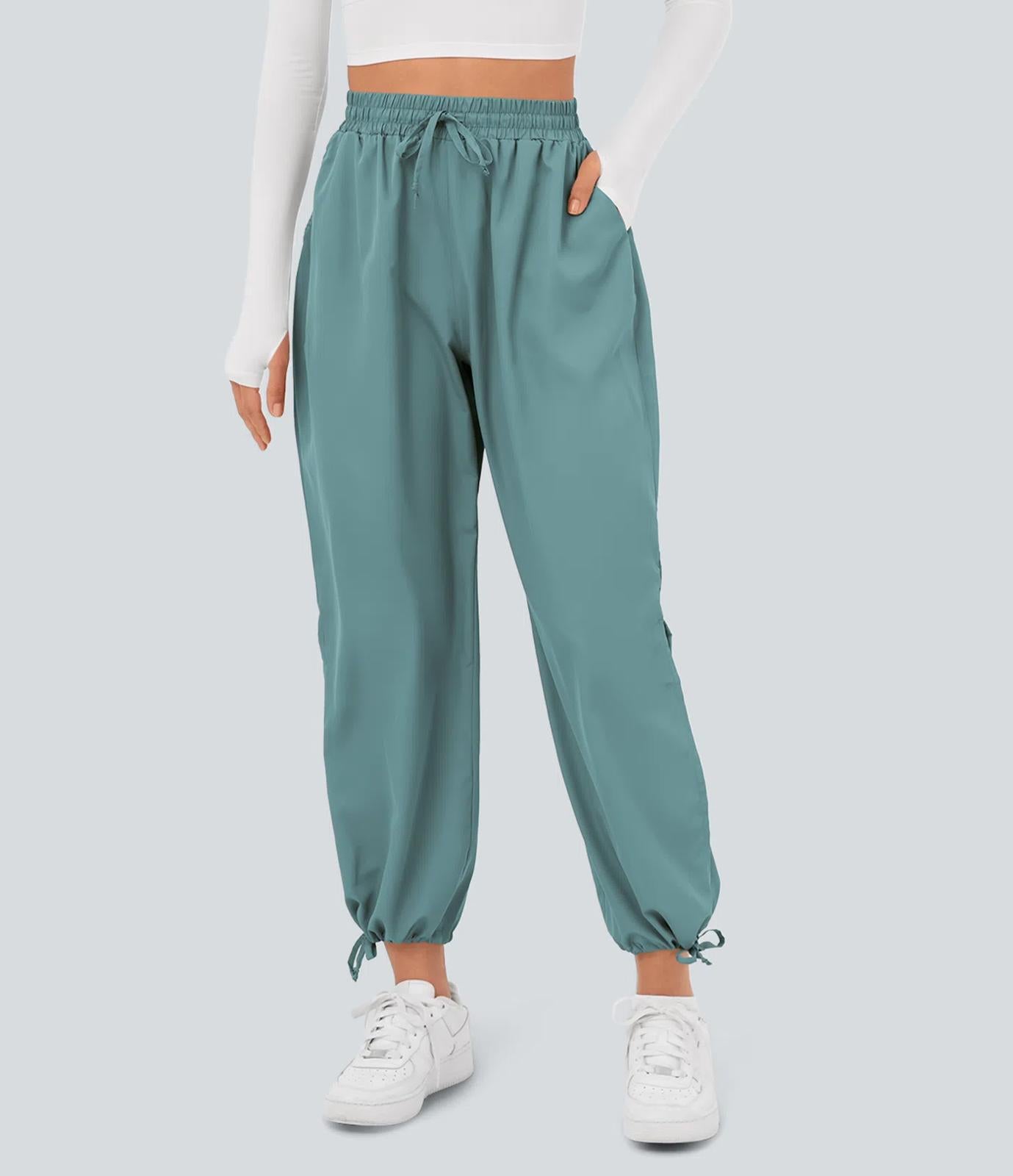 NWT Halara High Waisted Drawstring Pocket Hem Casual Joggers Mineral Blue Size L