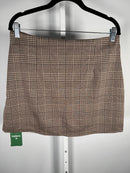 NWT Halara High Waisted 2-in-1 Houndstooth Plaid Mini Work Skirt Brown Plaid L