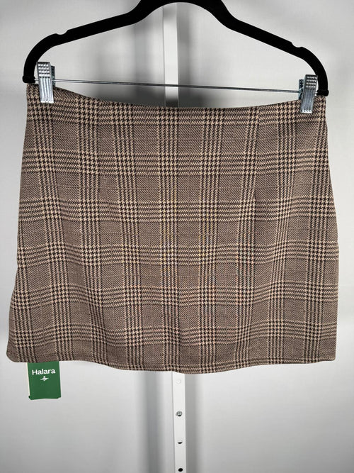 NWT Halara High Waisted 2-in-1 Houndstooth Plaid Mini Work Skirt Brown Plaid L