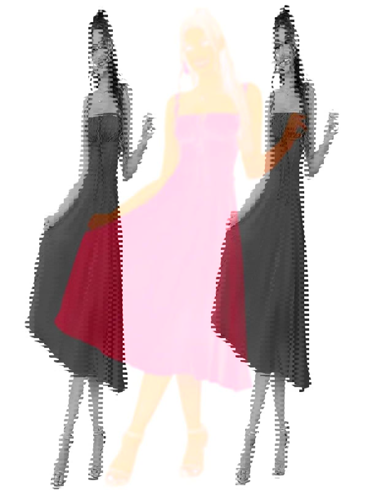 Pathea Elegant Red Midi Dress with Adjustable Straps and Lace-up Back, Size M