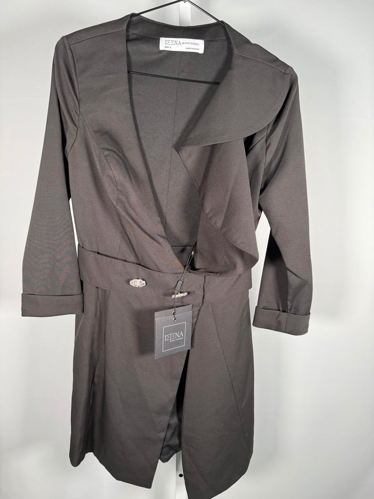 NWT Mac Duggal Three Quarter Sleeve Ruffle Neck Dress Black Size 2