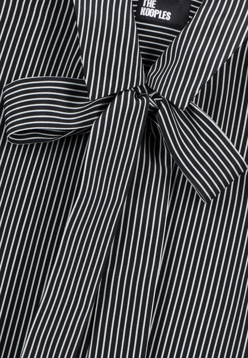 The Kooples Micro Striped 100% Silk Tie-Neck Blouse Size US S / FR 1 $415 NWT