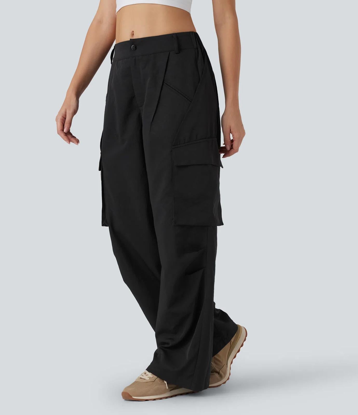 NWT Halara Mid Rise Button Zipper Wide Leg Cargo Pants - Medium