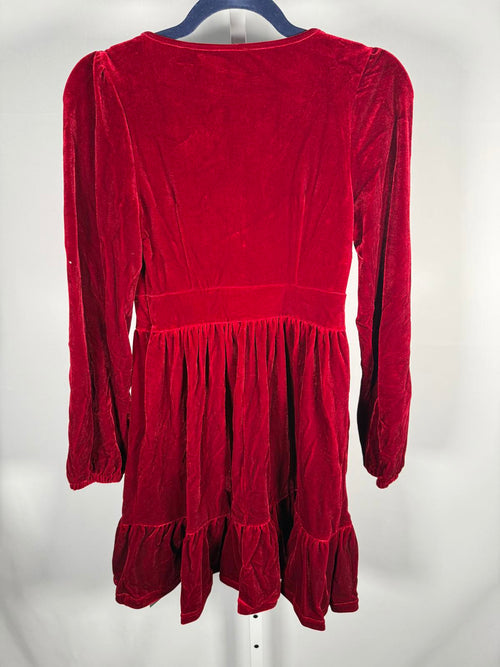 NWT Halara Deep V Neck Long Sleeve Ruffle Hem Velvet Mini Chill Dress Sangria XS