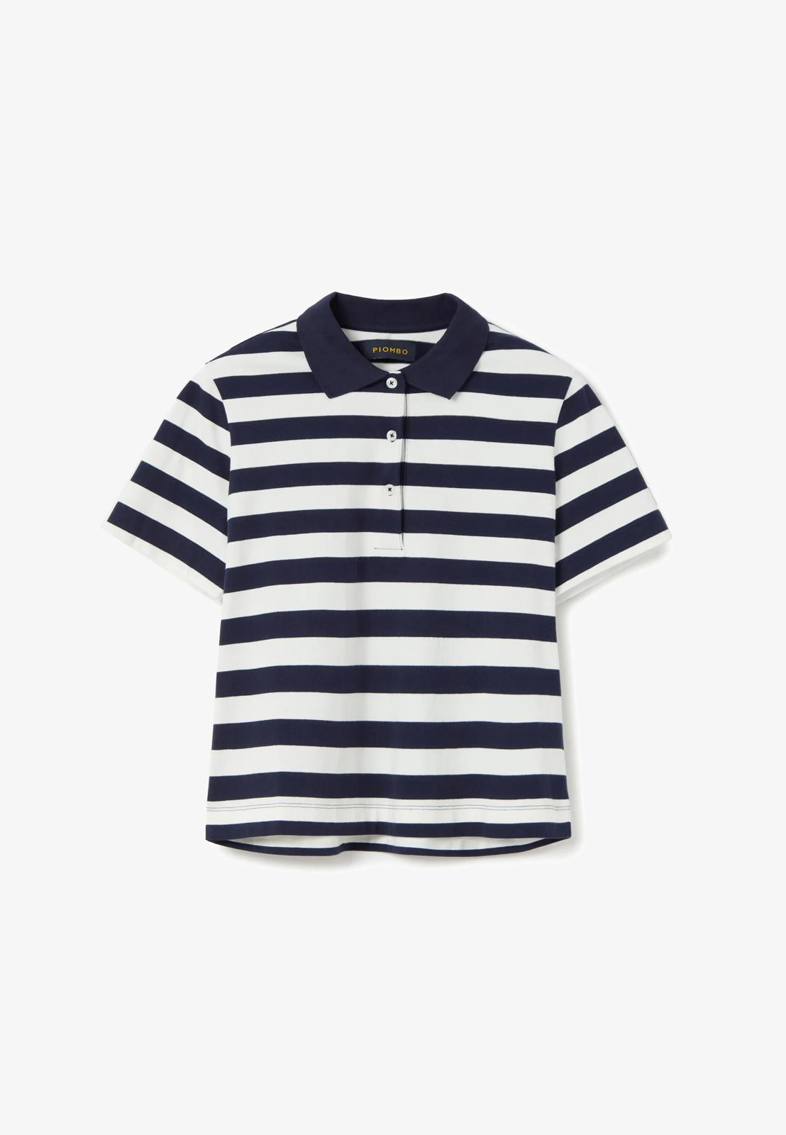 NWT Piombo White Blue Striped Polo Shirt Women's Size Large