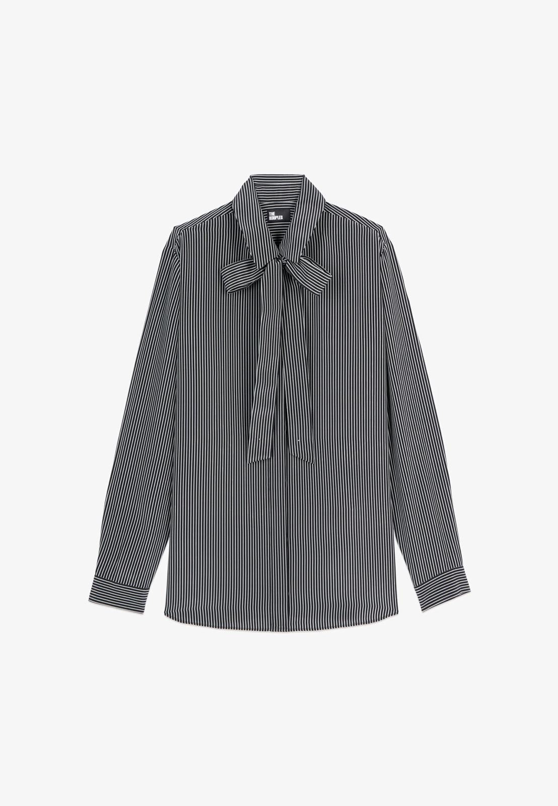 The Kooples Micro Striped 100% Silk Tie-Neck Blouse Size US S / FR 1 $415 NWT