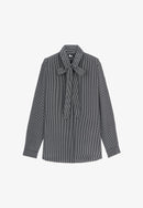 The Kooples Micro Striped 100% Silk Tie-Neck Blouse Size US S / FR 1 $415 NWT