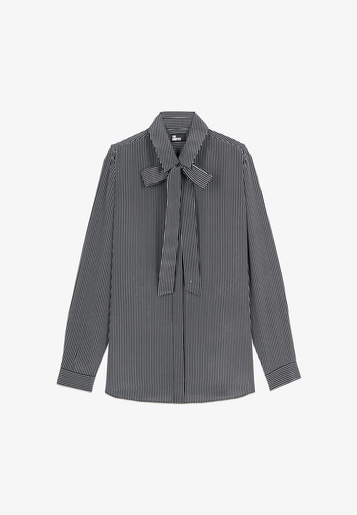 The Kooples Micro Striped 100% Silk Tie-Neck Blouse Size US S / FR 1 $415 NWT