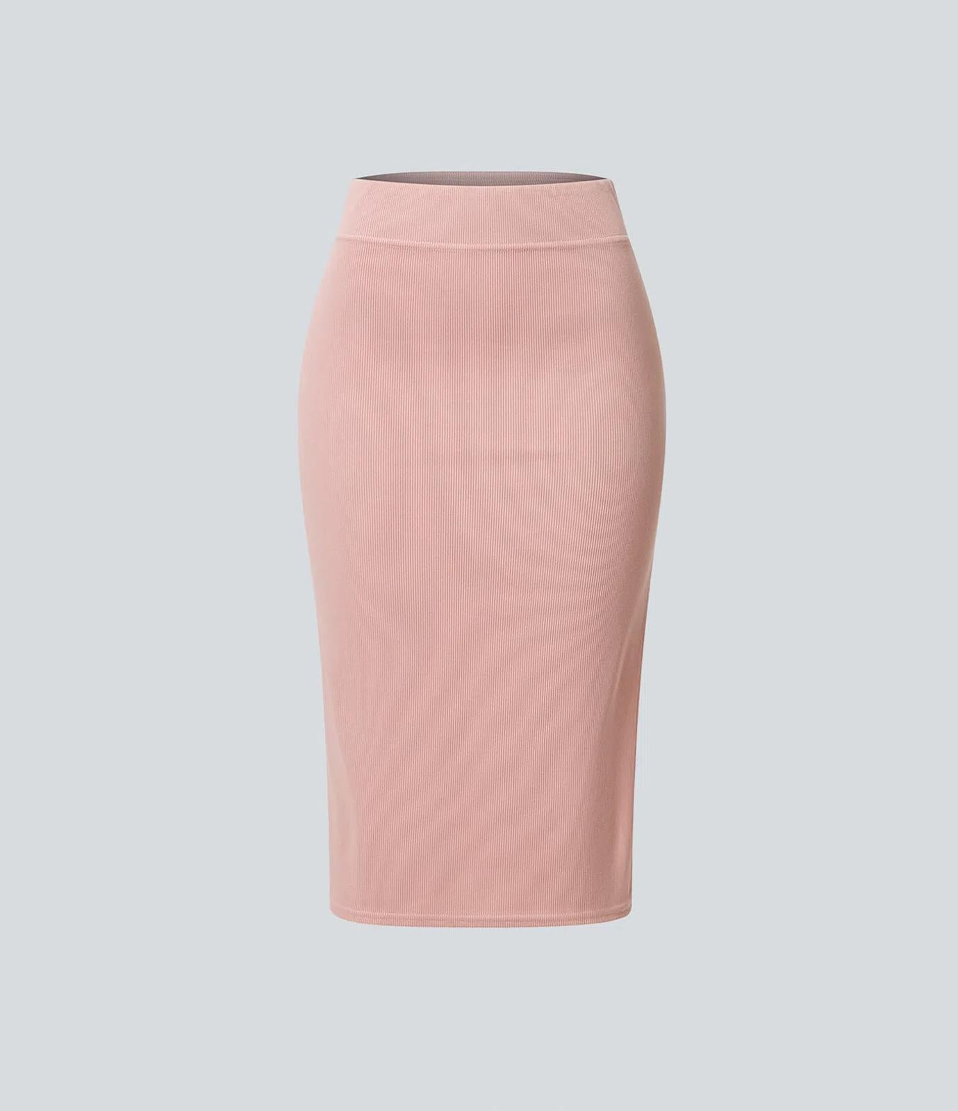 NWT Halara Ribbed High Waisted Bodycon Midi Casual Skirt Mellow Rose Size Medium