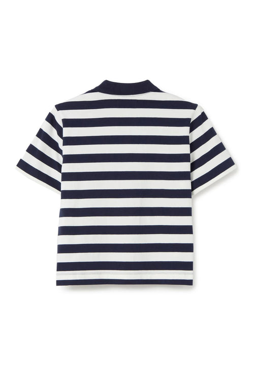 NWT Piombo White Blue Striped Polo Shirt Women's Size Large
