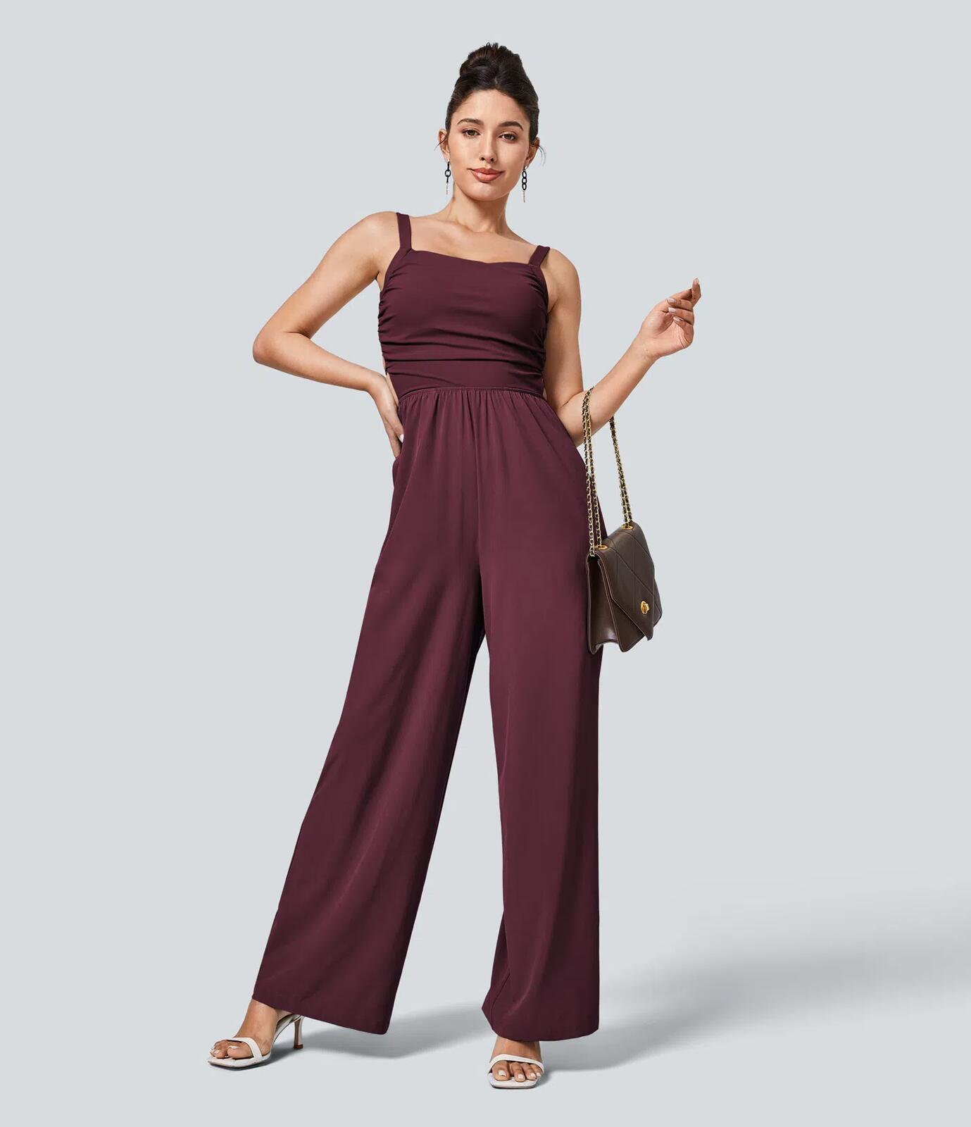 NWT Halara Breezeful™ Lace Up Pocket Quick Dry Casual Jumpsuit Amaranth Size XL