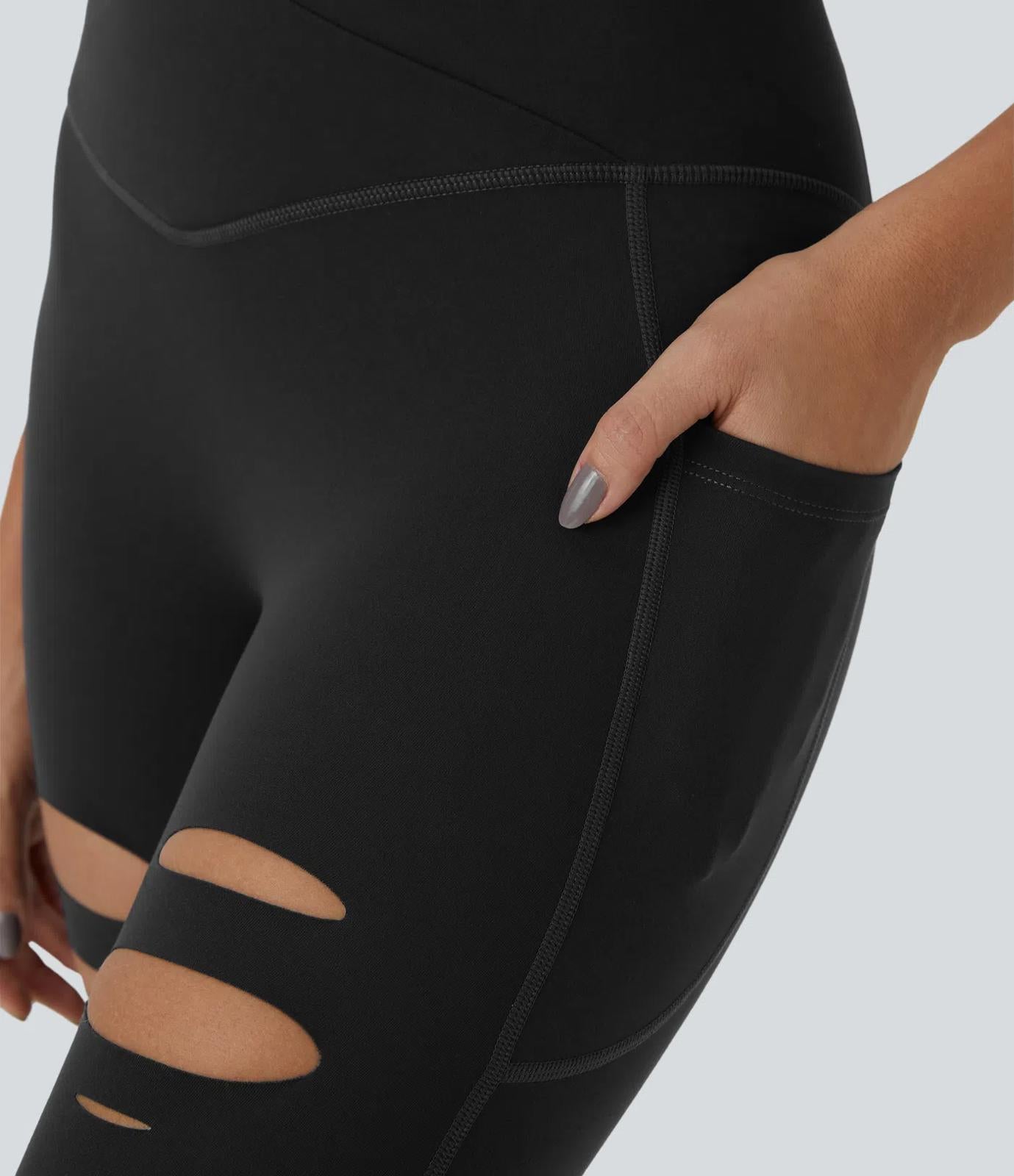NWT Halara DayStretch High Waisted Crossover Ripped Cut Out Leggings Size Small