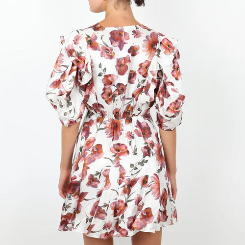 The Kooples Pastel Daisy Satin Dress Viscose Silk Blend US Small $418 MSRP NWT