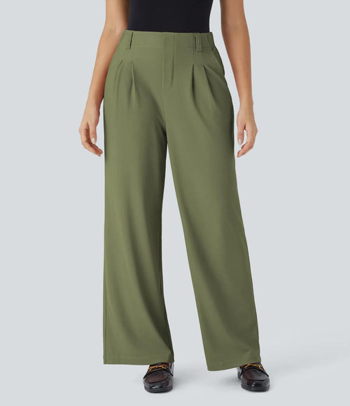 NWT Halara Flex High Waisted Pocket Wide Leg Micro Waffle Work Pants Mosstone XL
