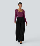 NWT Halara U Neck Long Sleeve Snap Button Skinny Work Bodysuit Red Violet, Large